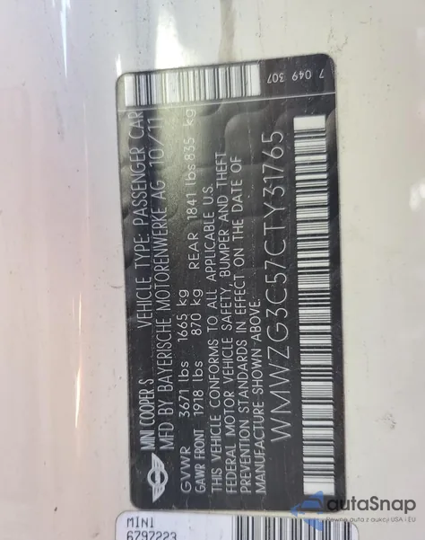 2012 Mini Cooper S Clubman from USA, damaged, VIN WMWZG3C57CTY31765